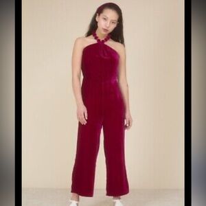 Samantha pleet ruby red pendant jumpsuit velvet 6